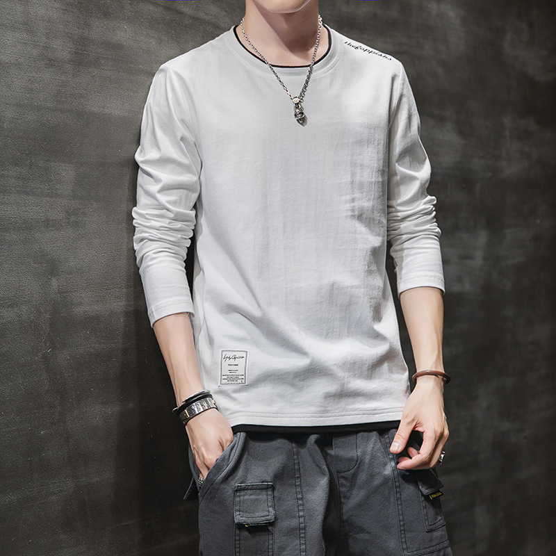 Men's Long-Sleeved T-Shirt, Spring and Autumn New Trendy Letter Embroidery Clothing, Korean Style Base Shirt, Pure Cotton Men's Clothing Manufacturer