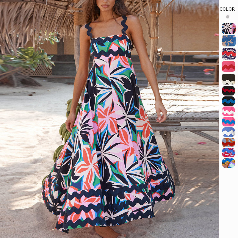 Cross-Border Amazon European and American Women's Clothing 2026 Summer New Style Spaghetti Strap Long Dress Fashionable and Elegant Printed Long Dress