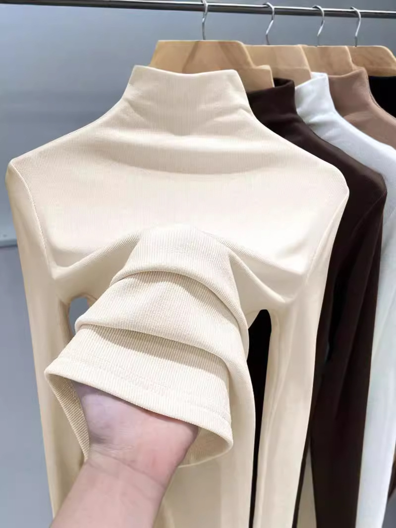Thread velvet 1*1 half high collar velvet bottoming shirt ladies wear autumn and winter new slim slim warm jacket