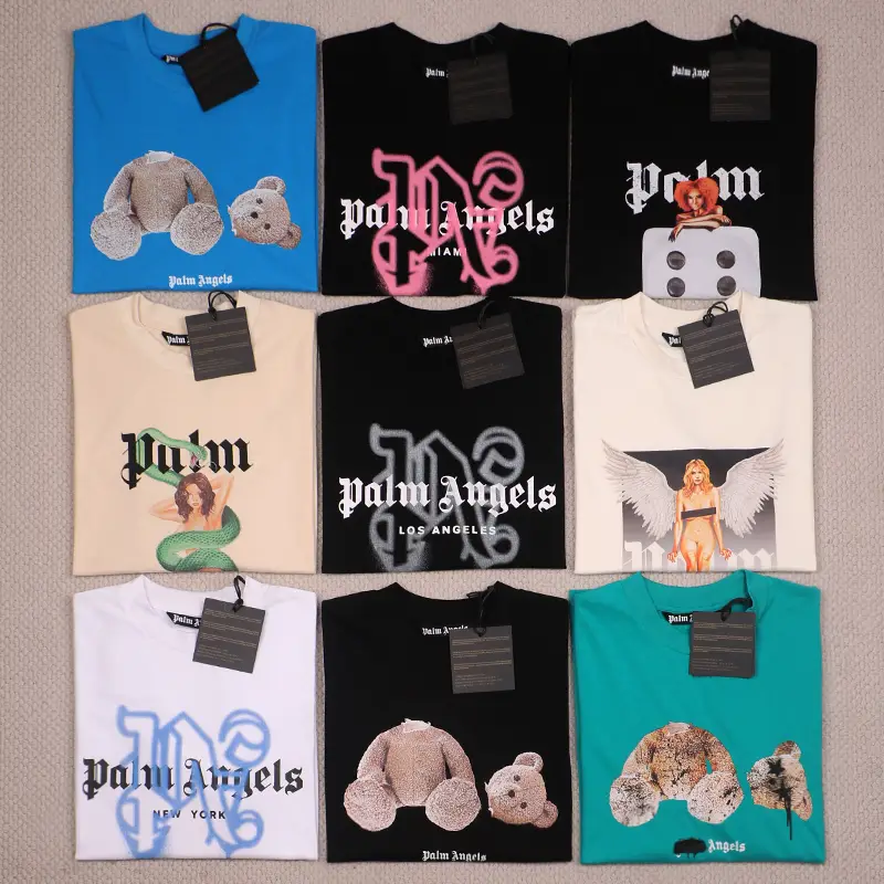 Correct Version Pa棕Lm天榈使Ang Summer New Letter Loose Print Cotton Short-Sleeve T-Shirt for Men and Women