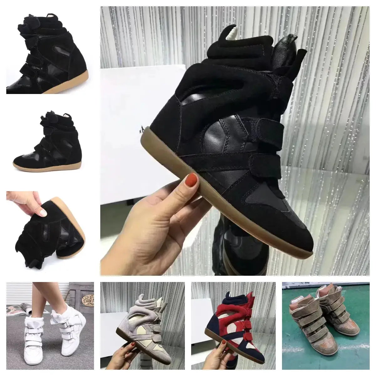 In-Stock Bekett Sneaker High-Top Height-Increasing Color-Blocking Versatile Casual Velcro Women's Ankle Boots