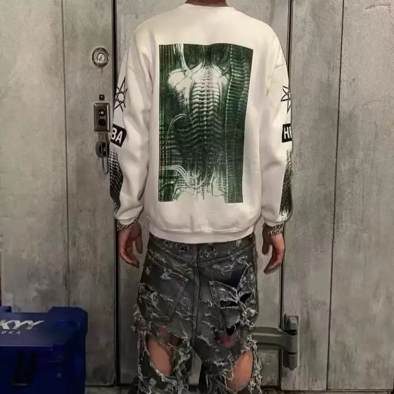 Shayne Oliver Hba Off-White Spine Fleece Sweatshirt, Unisex, Loose Fit, Same Style as on Instagram