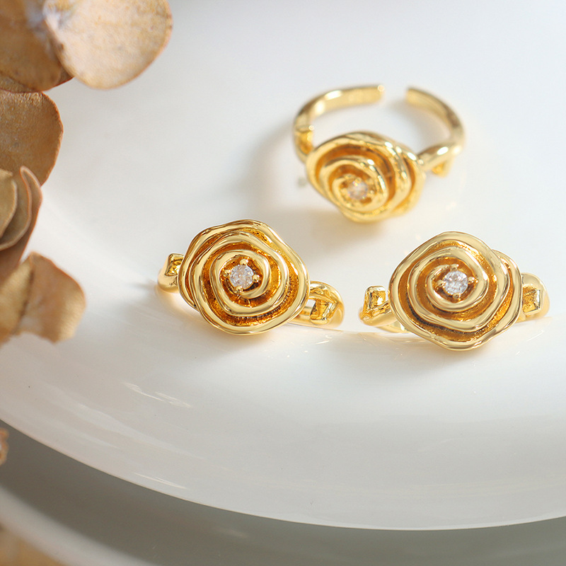 ins Europe and America Ring Ring high flower rose shape copper material ring girl royal sister style Factory Outlet