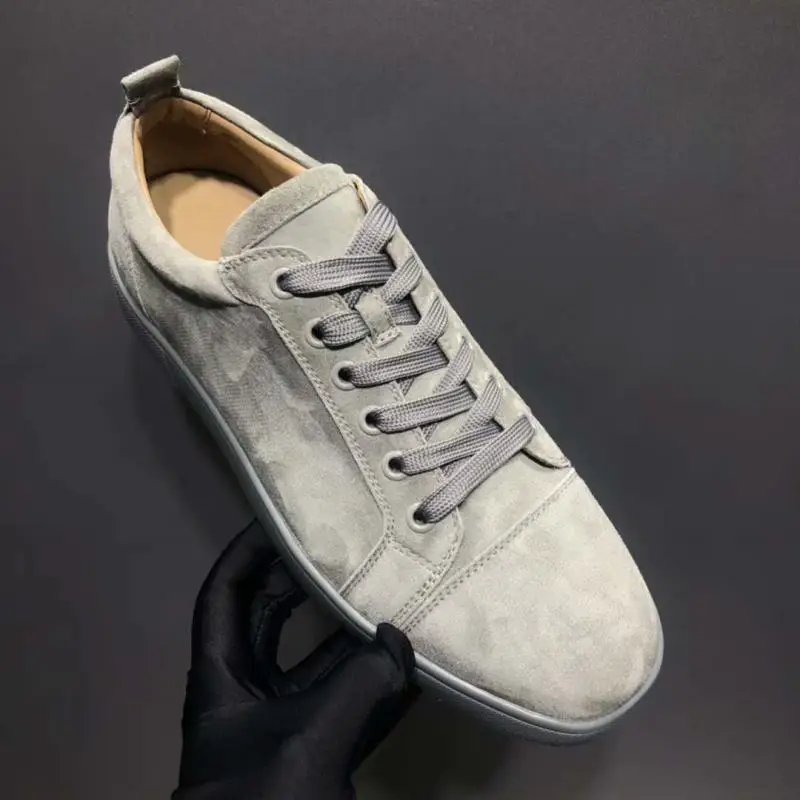Cl Cgcc European Station Genuine Leather Low Ankle Men's Shoes Plain Casual Sneakers Shoelace Flats Shoes Couple Red Sole Shoes Trbottomy