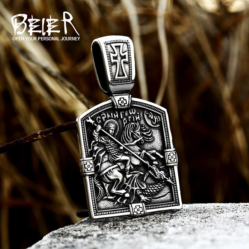 Beier New Retro Cross Titanium Steel Pendant Wholesale Export New Stainless Steel Men's Tag Necklace