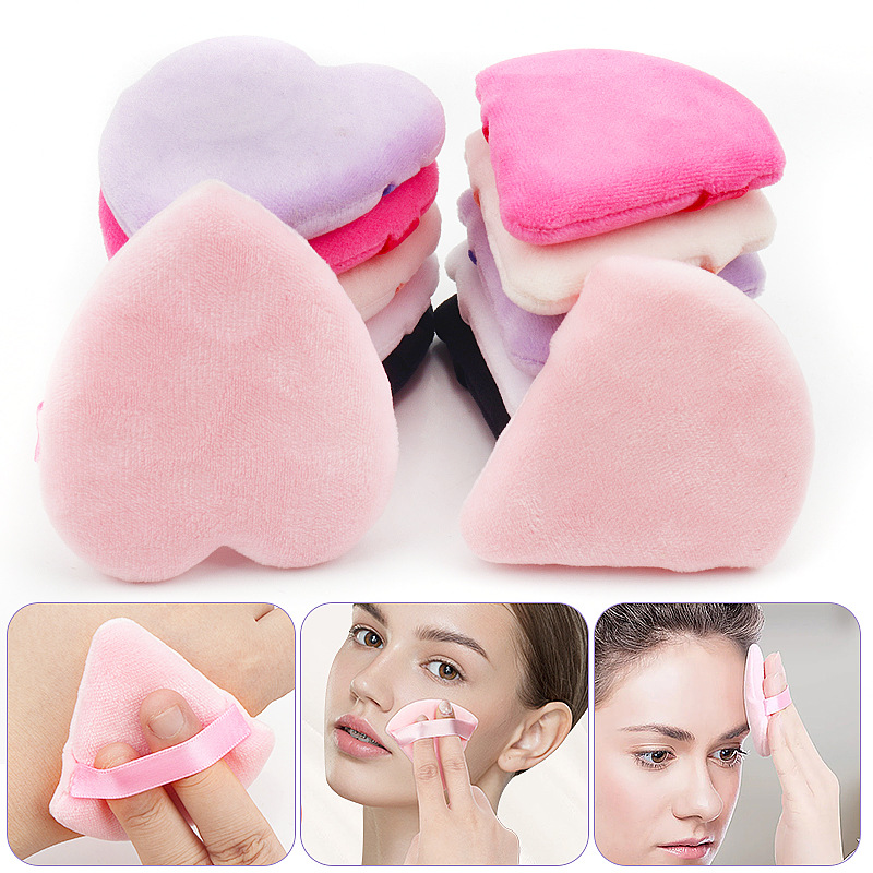 Wholesale triangle high density flocking powder puff powder puff dry and wet BB cream heart-shaped sponge powder puff makeup