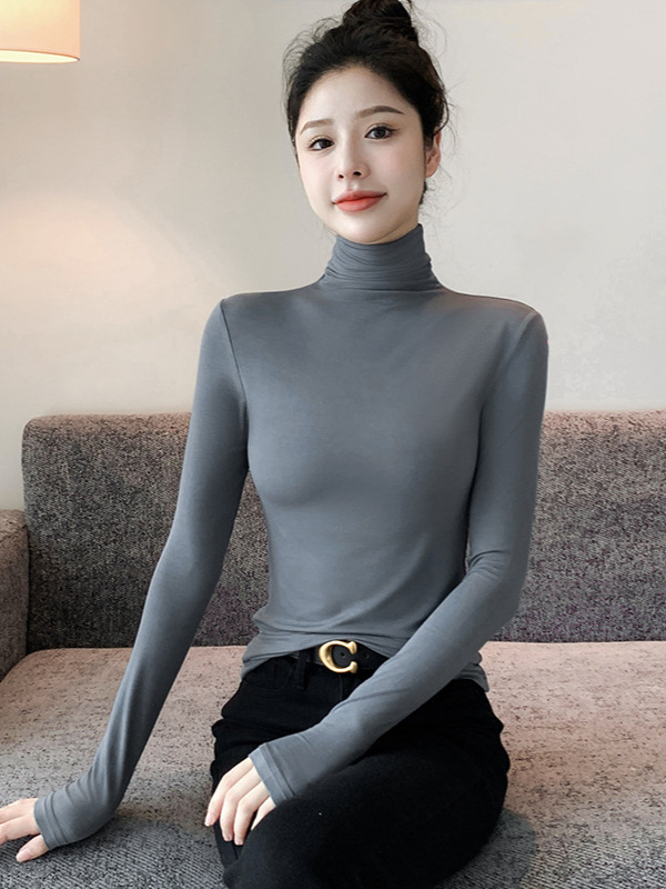 Modal Turtleneck Bottoming Shirt for Women with Long Sleeves New Spring & Fall Pile Collar Tight Elegant Slim Bottoming Intimates