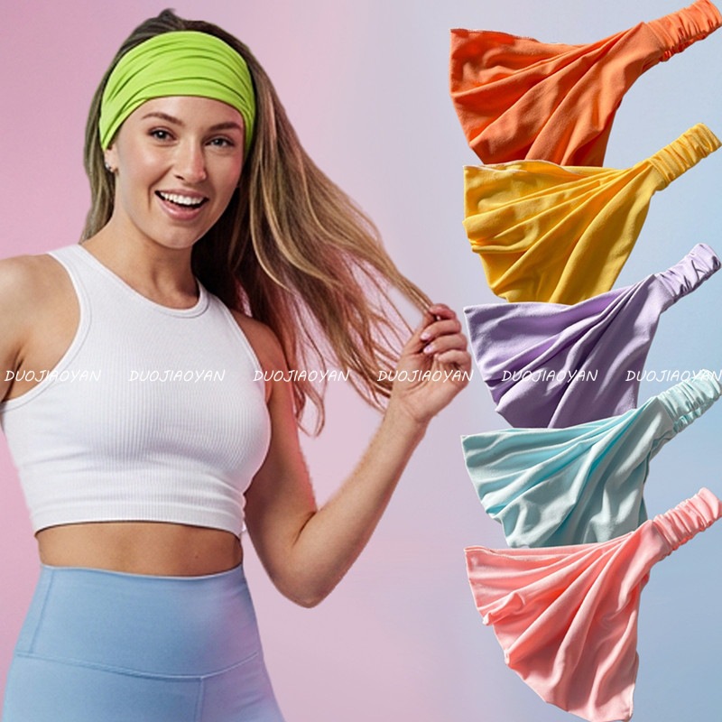 European and American Cross-Border Solid Color Sports Headband, Simple and Versatile Yoga Sweat-Absorbing Headband, Elastic Wide Headband, Sweat-Absorbing Headscarf