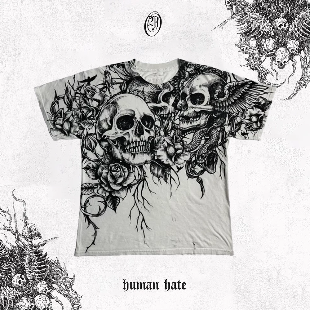 Rare! Dark Skull Affliction Xtreme Couture Vintage Punk Tattoo Short T-Shirt