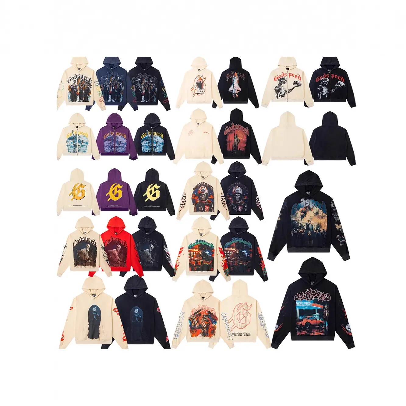 25 Autumn and Winter New Godspeed Cross-Border Direct Spray Printing Washed Retro Pure Cotton Hip-Hop Fashion Sweatshirt for Men and Women