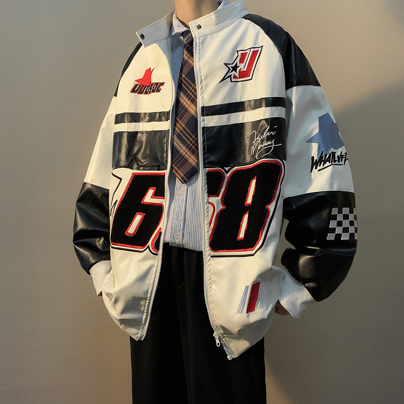 American Style Jacket Coat Men's Spring and Autumn Street Aviator Biker Suit hiphop Trendy Brand Loose plus size Plutton Handsome Top