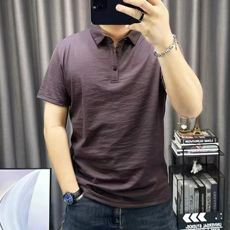 Men's Polo Shirt 2026 Summer New Slim Fit Plain Simple Solid Color Business Thin Short-Sleeve Middle-Aged Men's Wear
