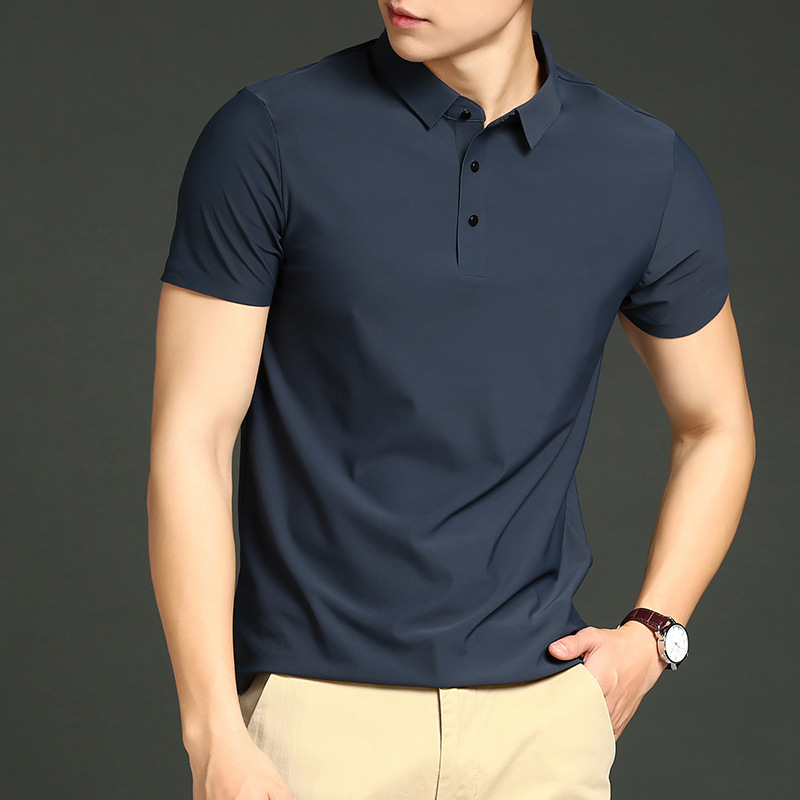 Large Size High-End Seamless Ice Silk Polo Shirt for Men, Multi-Color, 2026 Summer Trendy Brand, Turn-Down Collar Polo, Business Short-Sleeve Men's Shirt