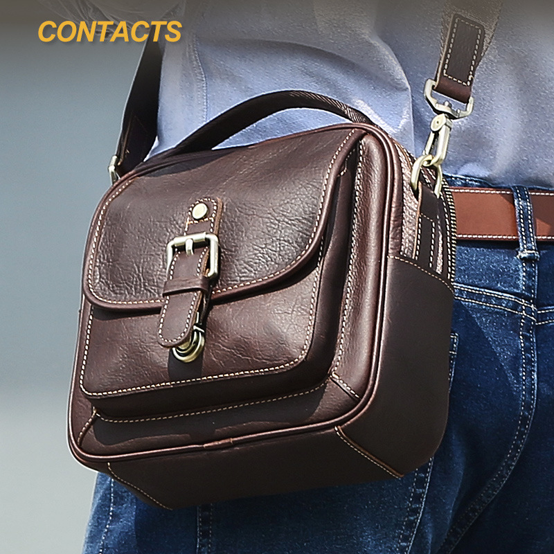 Black Angel Top Layer Cowhide Trendy Brand Men's Bag Fashionable Genuine Leather Light Luxury Men's Shoulder Crossbody Bag Men's Bag
