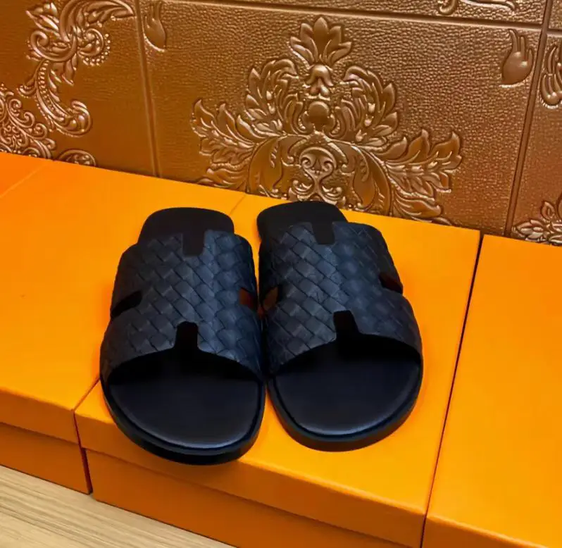 European New arrival Second Layer Cowhide Slippers Male Summer Wear Trendy Leather Word Sandals