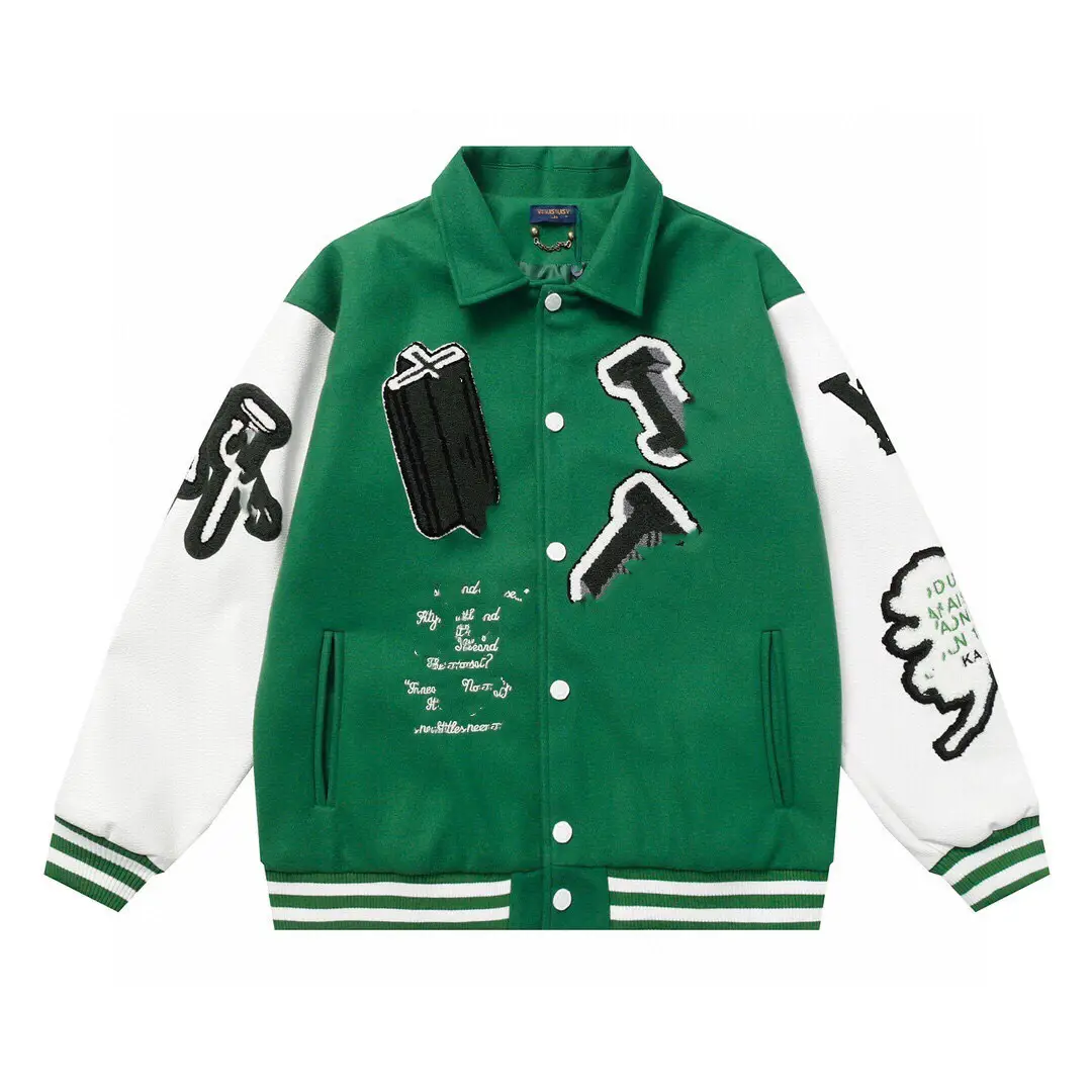 Correct Version Cross-border Donkey Home Wizard of Oz Towel Embroidered Letter Stitching Leather Men's and Women's Baseball Suit Woolen Jacket