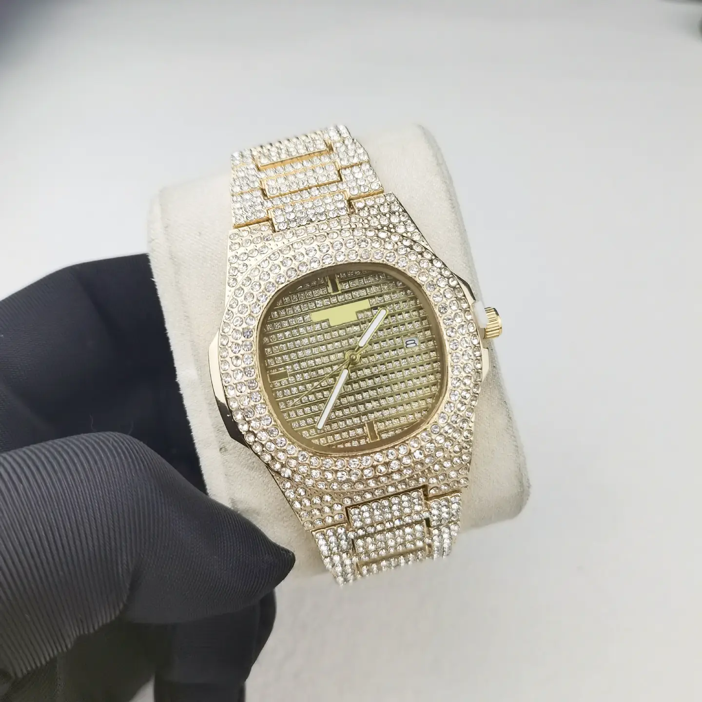 Baida Diamond Steel Band Calendar Watch Baby's Breath Two-Piece Set Men's and Women's Hip-Hop Bracelet Diamond Watch