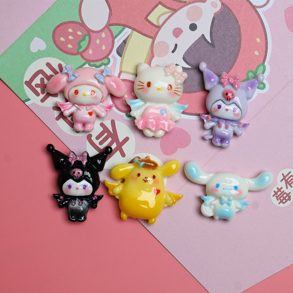 Cartoon Super Cute Deviruchi Angel Sanrio Resin Accessories DIY Cream Gel Accessories Hairpin Headwear Phone Case