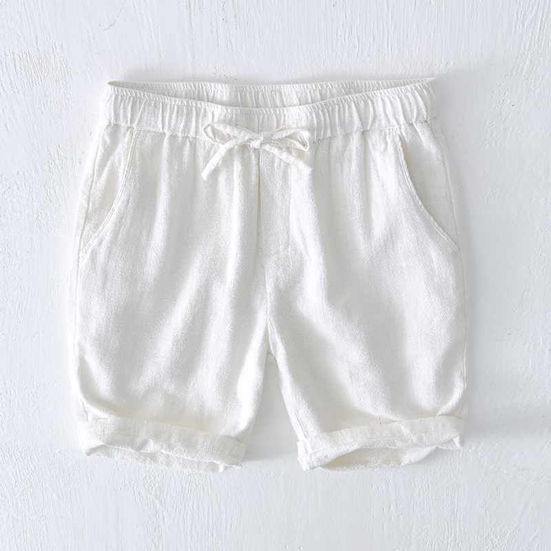 8227 Japanese-style Elastomeric Drawstring Ramie Casual Linen Shorts Men's Summer Beach All-match Loose Cotton Linen Pants