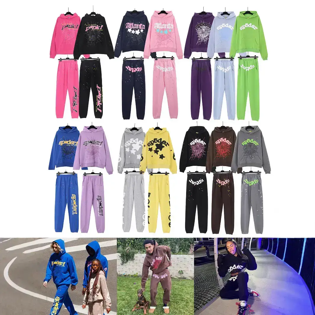 American Trendy Brand Sp5der 555 555 Star Printed Hoodie Sweatshirt Pants Suit for Men and Women