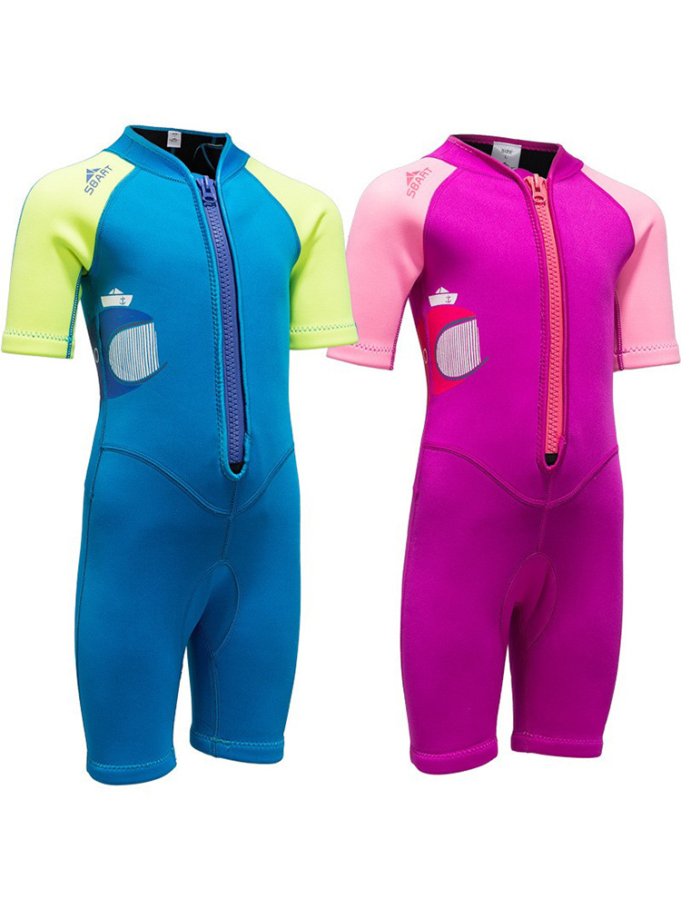 Shabart 2mm Children's Diving Suit Short-sleeved Sunscreen Swimsuit Thickened One-piece Swimsuit Surfing Snorkeling Suit Summer
