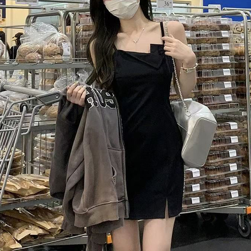Short Dress, Little Black Dress, Suspender Dress, Slimming Dress for Petite Figures, Summer Black Hip Dress, Sexy and Fashionable