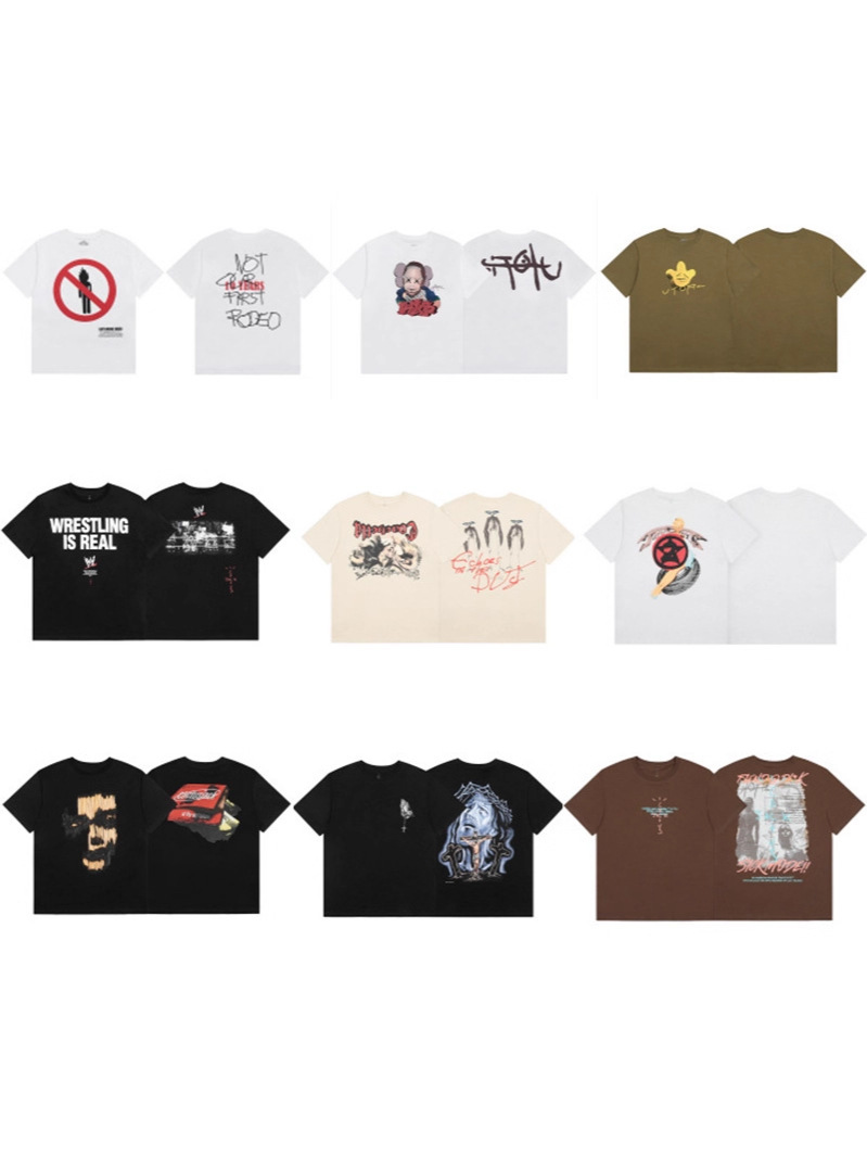 Travis Scott 25Ss New Letter-Printed Men's and Women's Summer Trendy Brand Loose High Street American-Style T-Shirt