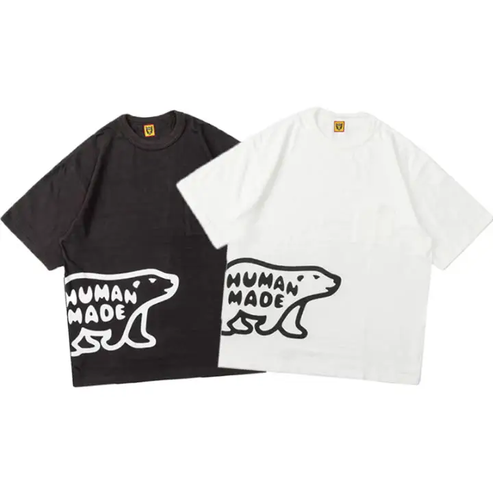 Human Made Pocket Polar Bear Pattern Letter Logo Couple Same round Neck Short Sleeve T-shirt