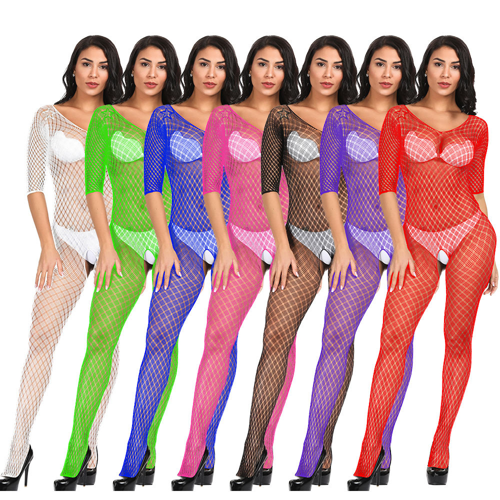 New women's Jacquard sexy one-piece mesh long sleeve small plaid sexy lingerie w265