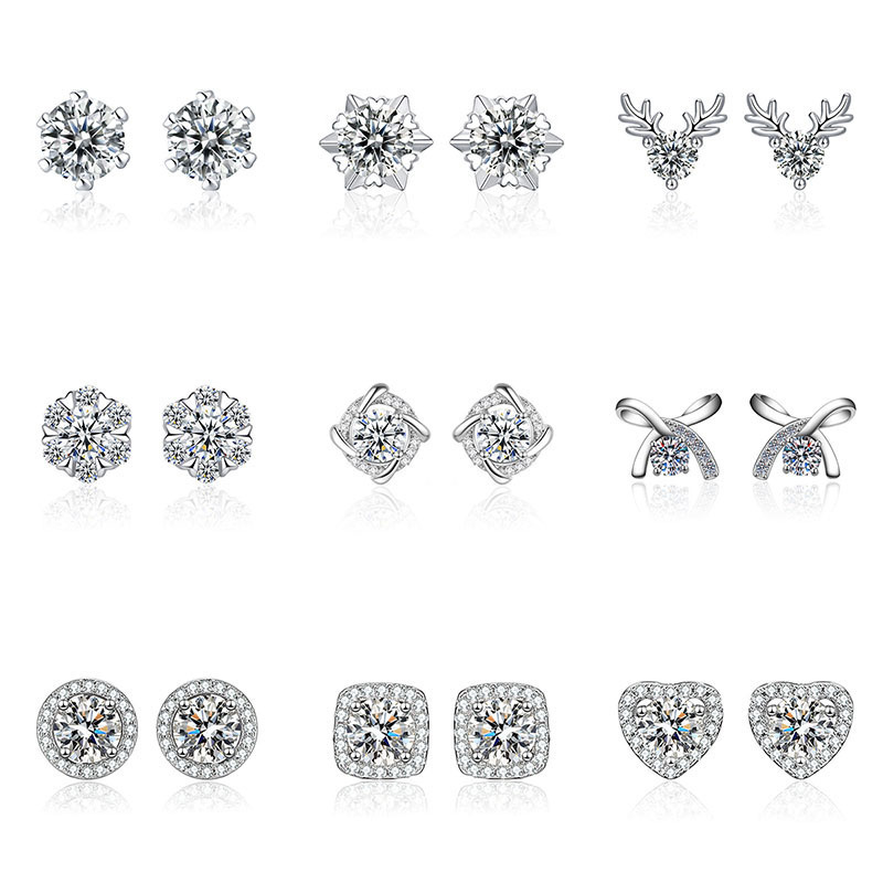 Cross-Border Popular Moissanite Stud Earrings for Women, Ins-Style Heart-Shaped Zircon Six-Prong Stone, Wholesale Heart-Shaped Jewelry for Live Streaming