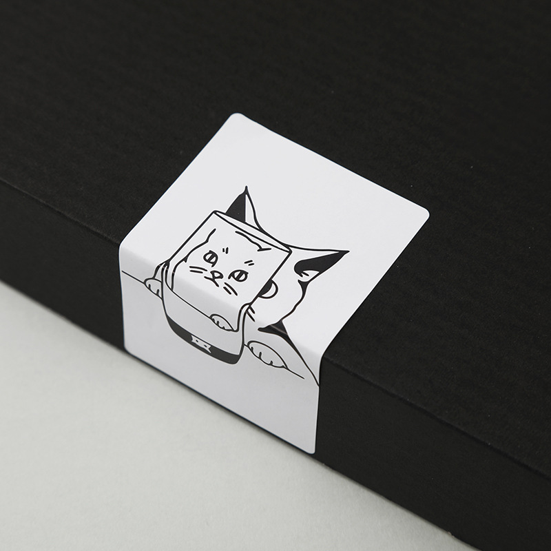 Black and White Line Drawing Cute Pet Packaging Stickers Fun Style Rectangular Self-Adhesive Stickers