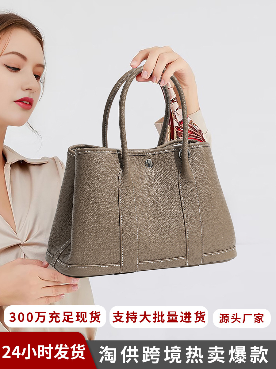 Niche High-end Women's Genuine Leather Hand Bag high quality Top Layer Cowhide Large Capacity Garden Tote Bag