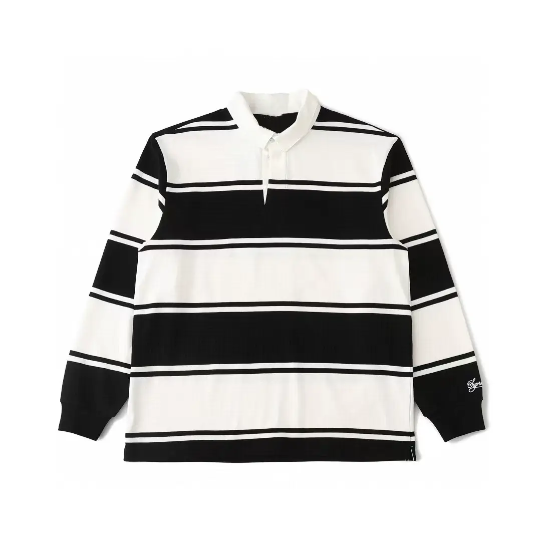 Magfog Niche style Independent Co-Branded Stripe Rugby Stripes Embroider Logo High Street Men's and Women's Long sleeves Polo Shirts
