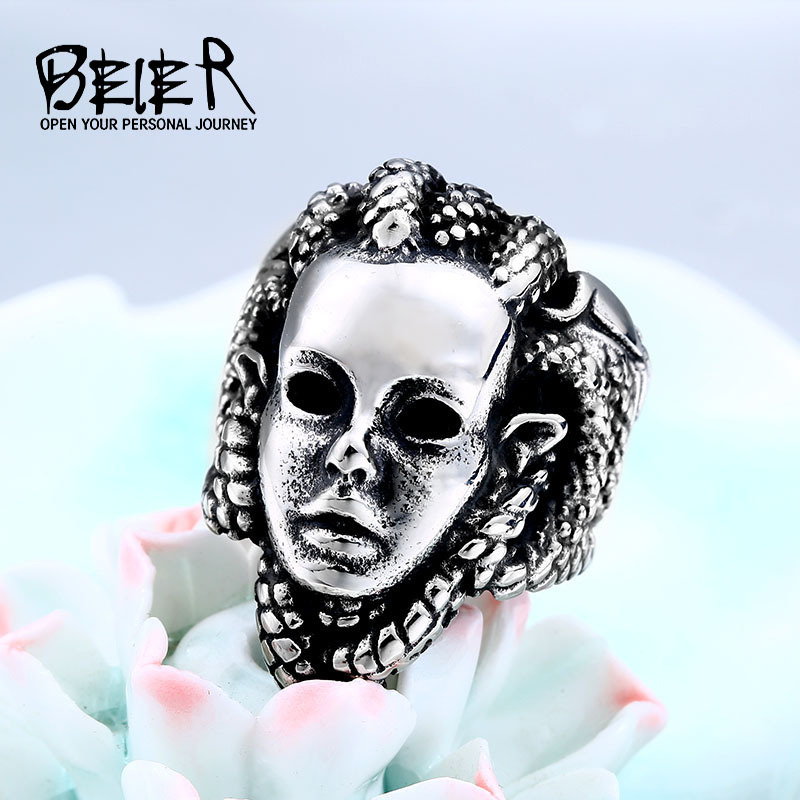 beier European and American jewelry wholesale creative retro snake demon Medusa ring stainless steel men's personalized ring