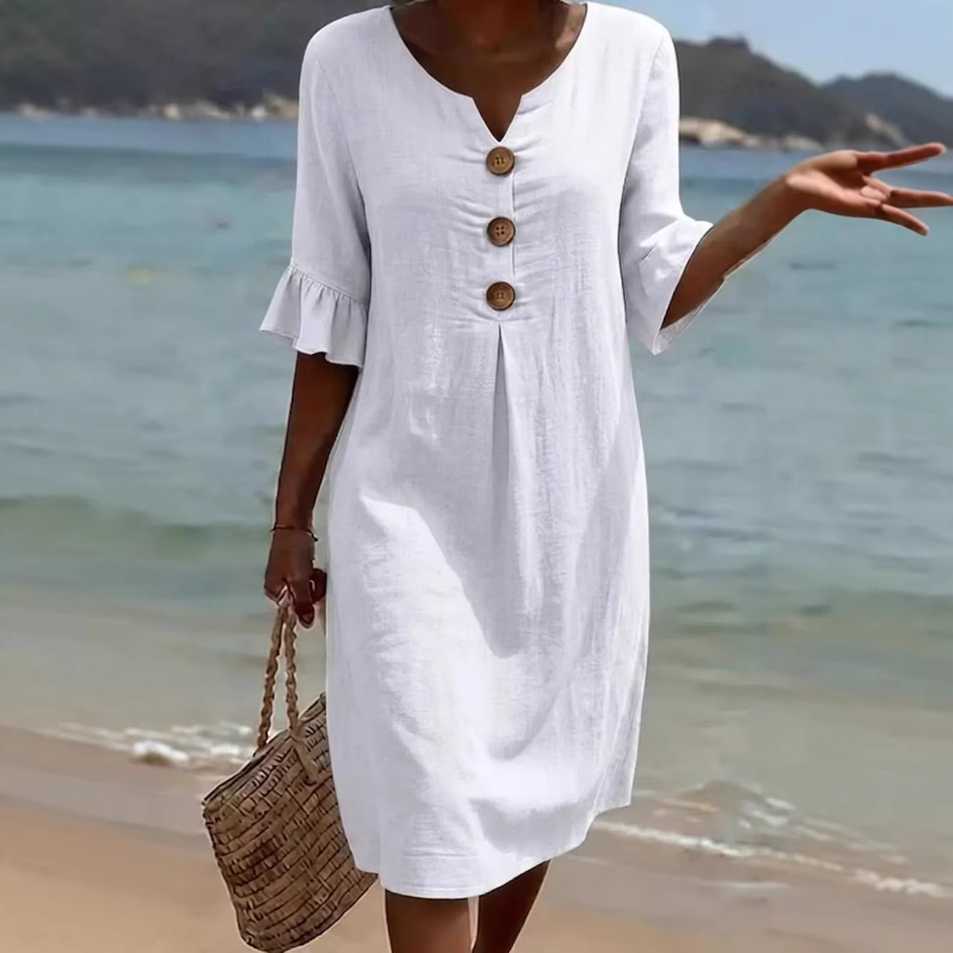 2026 Amazon Cross-Border Independent Site Amazon New Summer Style Women's Solid Color Casual Comfortable Dress