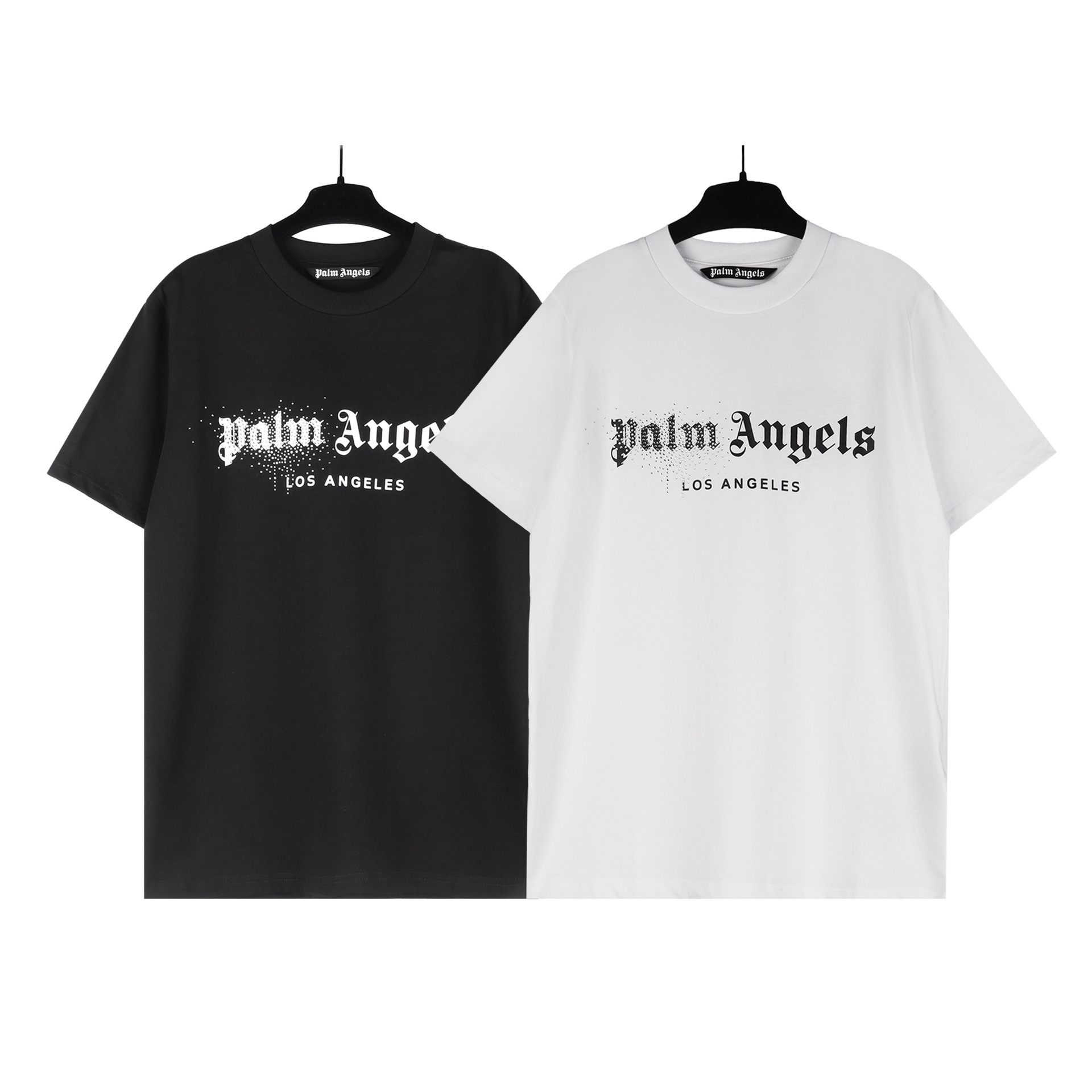 Palm Rhinestone-Embellished Spray-Painted T-Shirt Angels Trendy Lettering Summer Wear Round-Neck Top Unisex Loose Short-Sleeve