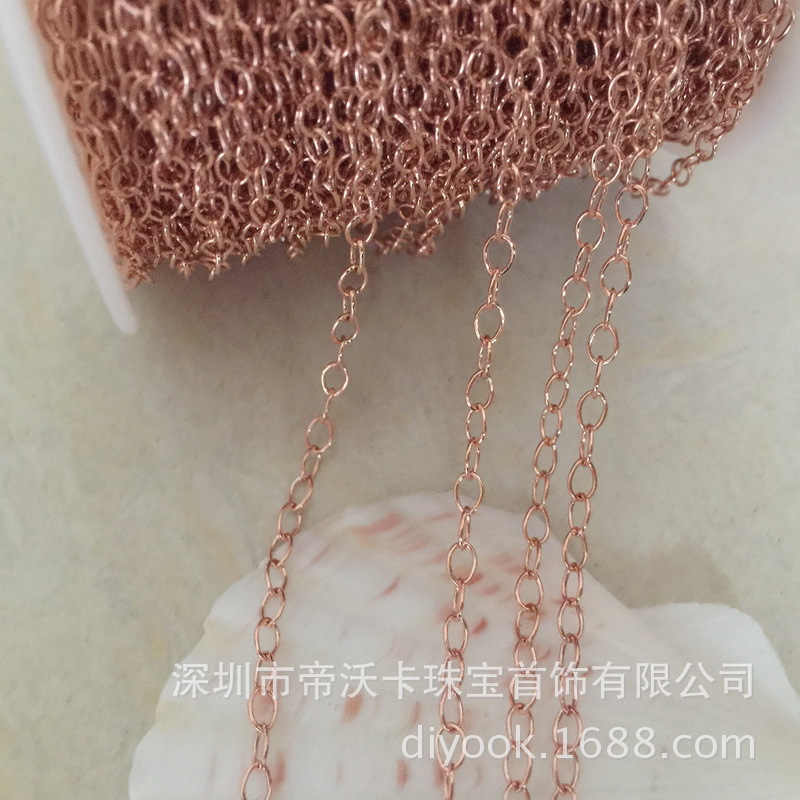 14K gold rose gold 2.6mm round cross Chain U.S. gold o Chain Cable Chain extension Chain
