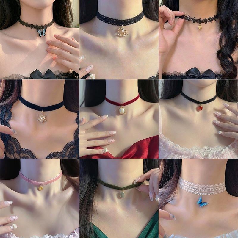 Cross-Border New Product Lace Retro Clavicle Chain Tassel Choker Gothic Choker Lolita Necklace Sweet Choker for Women