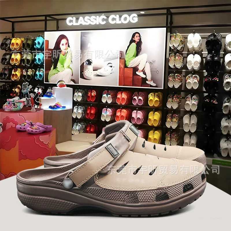CRO summer hole shoes, Youken waterproof cowhide suede EVA outsole, comfortable outdoor beach shoes, men's cool slippers