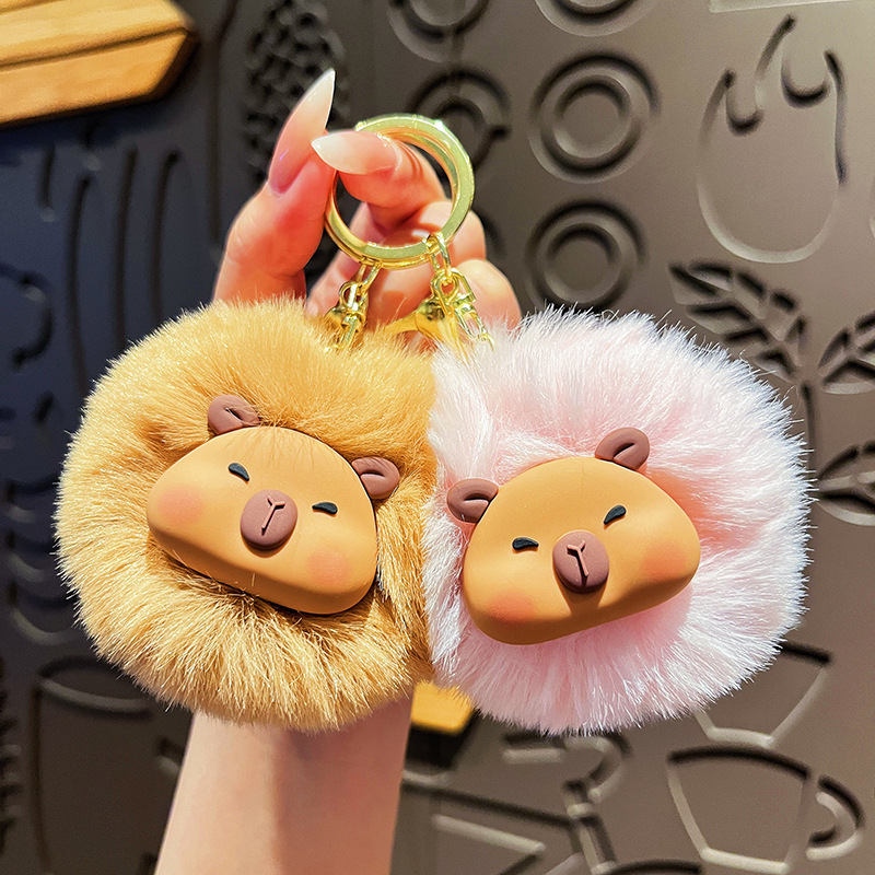 Original Capibala Plush Ball Keychain Cute Cartoon Capybara Hair Ball Doll Couple Bag Pendant Gift