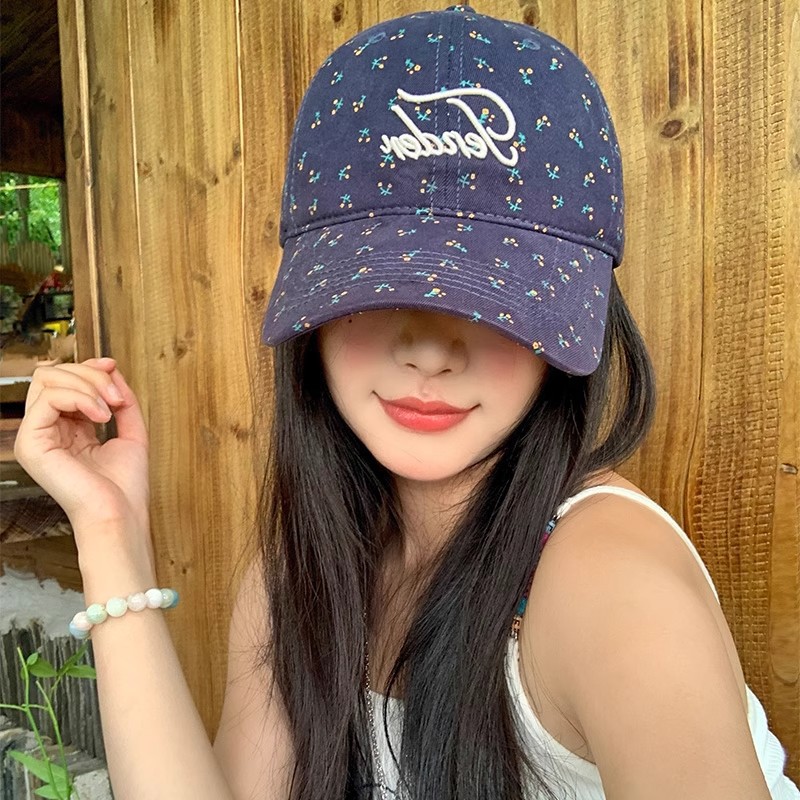 Korean Dongdaemun Floral Letter Embroidery Baseball Cap for Women, Casual Versatile Face-Slimming Sunshade Breathable Hat