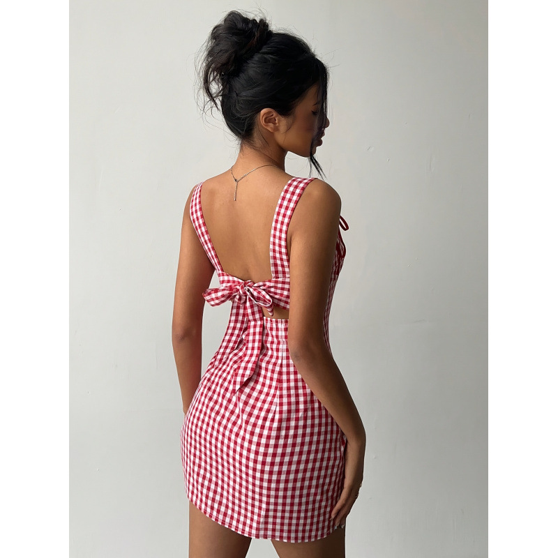 Women's Spring and Summer New Y2K Fashion Plaid Mini Suspender Dress Suitable for Young Girls' Concerts