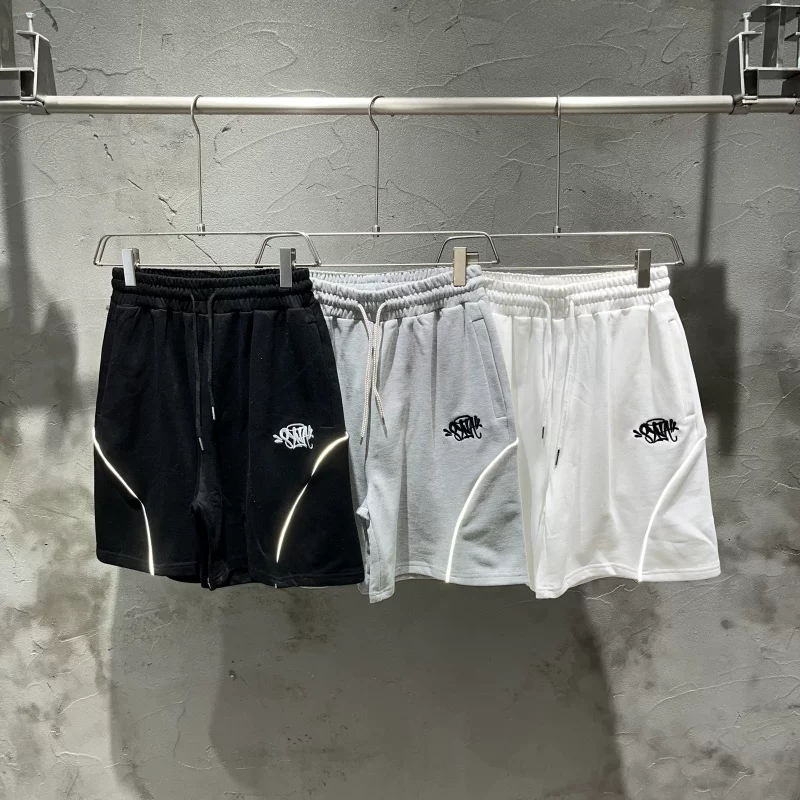 Synaworld High Street Summer Sports and Leisure Reflective Strip Design Embroidered Loose Cotton Drawstring Shorts
