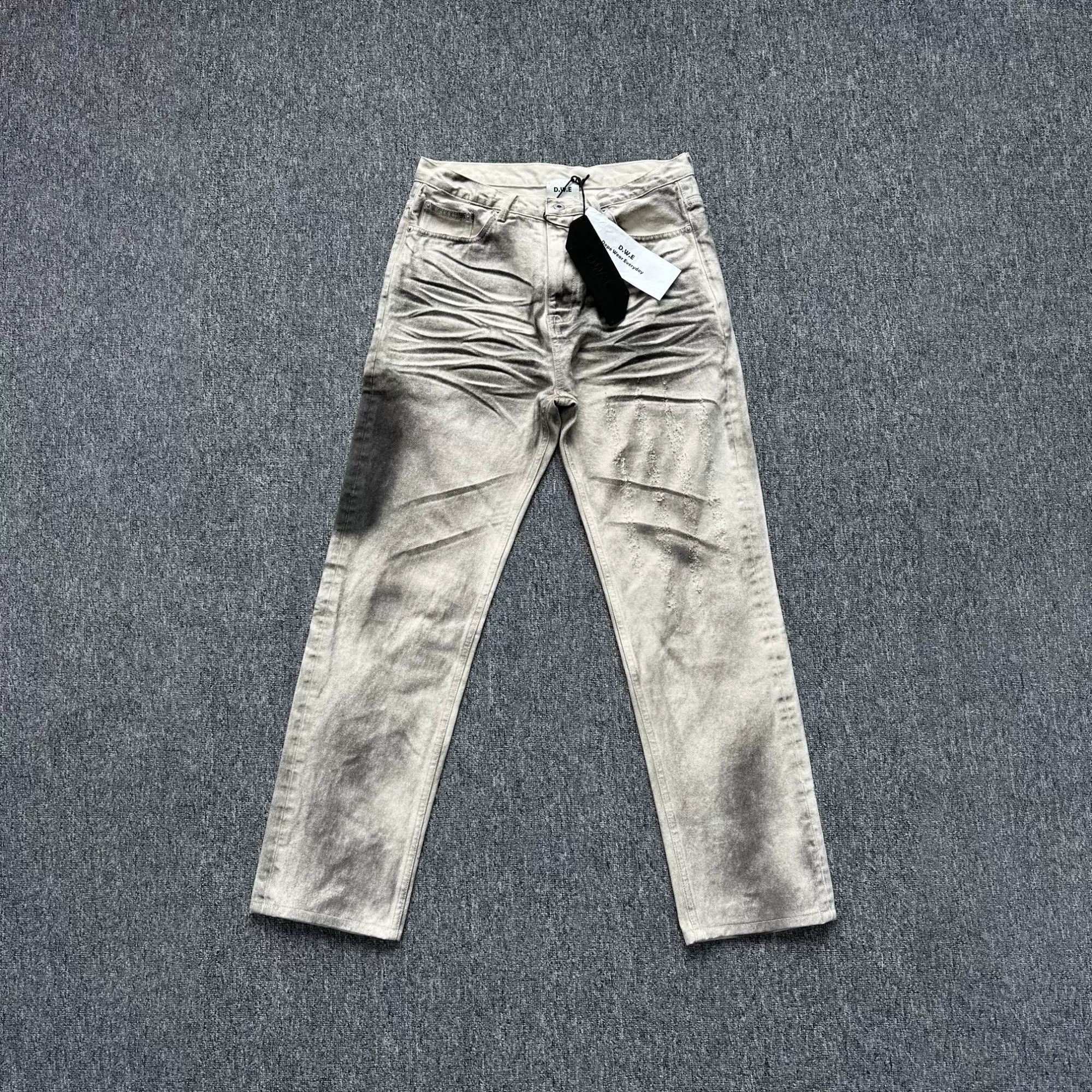 American Retro Heavy-Duty Dirty Dyeing Process Dirtyfit Distressed Pants Heavyweight Trendy Brand White Straight-Leg Jeans for Men QC-foto van TAOBAO op Qualit.ly