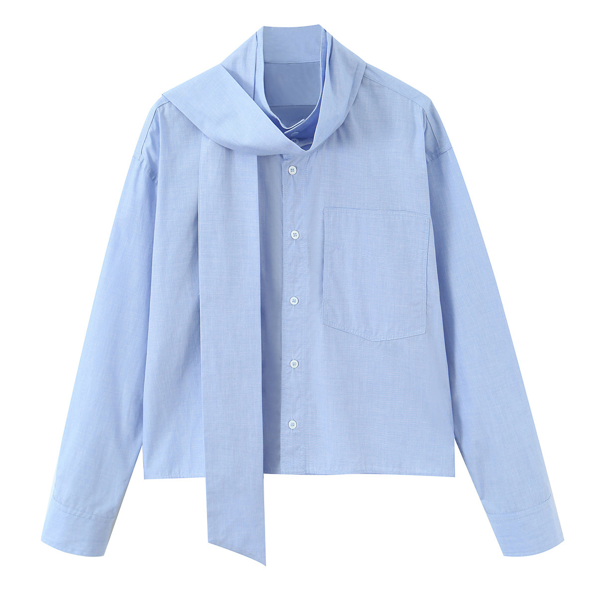New Foreign Trade Style European and American Style Single-Pocket Simple Versatile Shirt with Bow Decoration 1063899