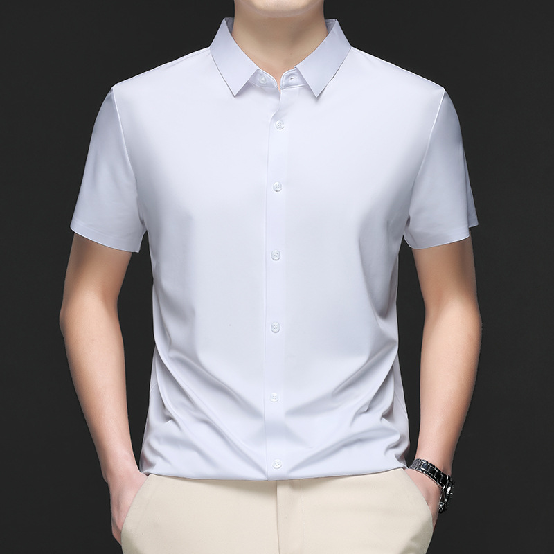 Summer New Style Mulberry Silk Short-Sleeved Shirt 2026 Men's Seamless Non-Iron Shirt Comfortable Solid Color Business Shirt