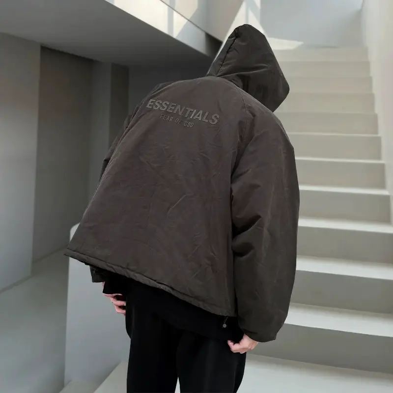 Fog Crazy Multi-Line Essentials New Loose Hooded Back Silicone High Street Trendyy Cotton Jacket
