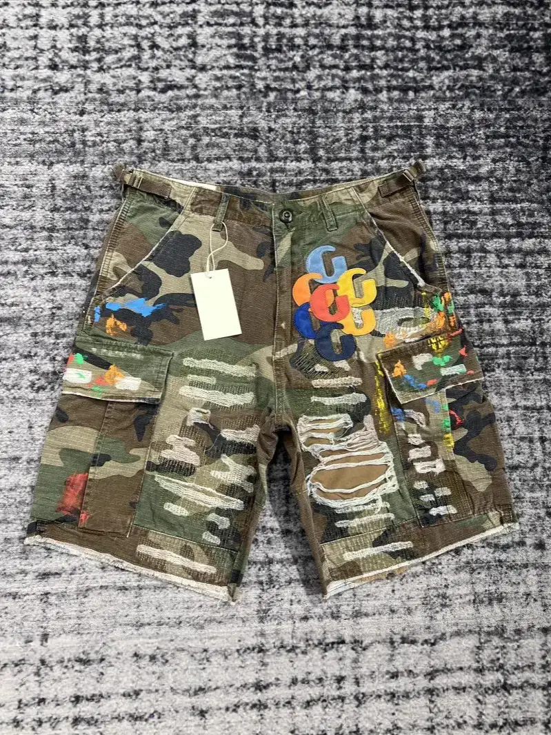 Europe and the United States cross-border spring and summer high street embroidery gallerydept Denim pants trendy street fashion ripped shorts
