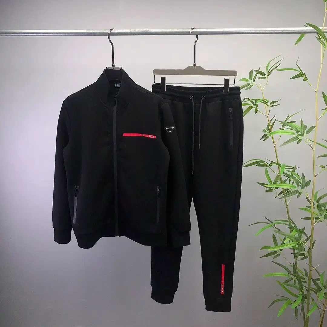 European and American men's and women's autumn and winter new Pr pants red rubber strip sports suit pocket zipper flat for cross-border European goods