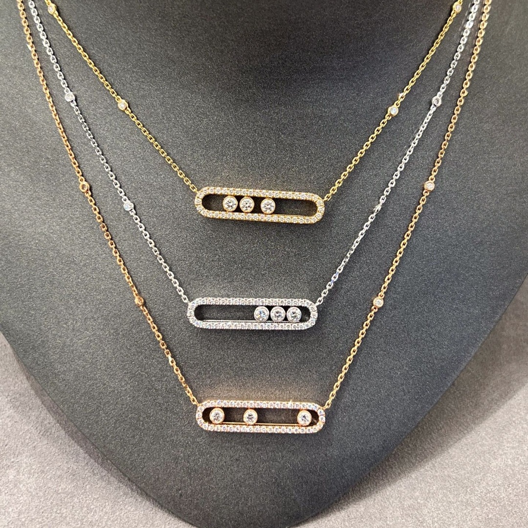 Baby Move Diamond Three-Diamond Mobile Necklace Women's Sliding Paper Clip Clavicle Chain Accessible Luxury V Gold High Version QC-foto från 1688 på Qualit.ly